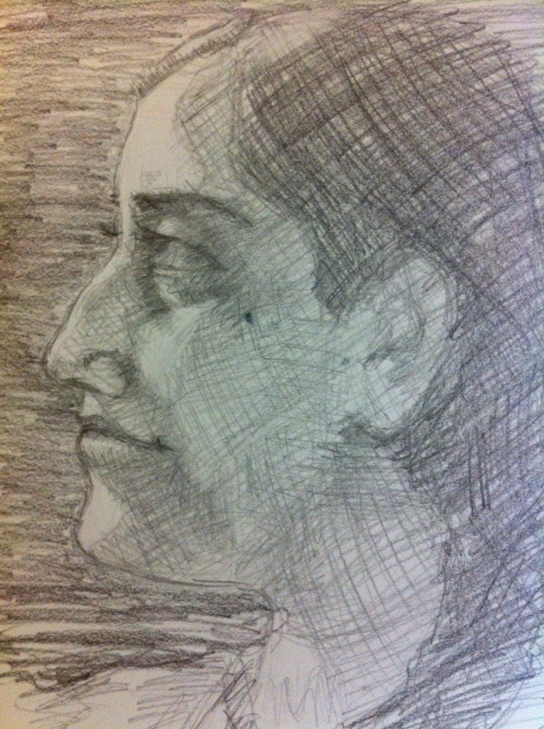 Portrait drawing with hatching